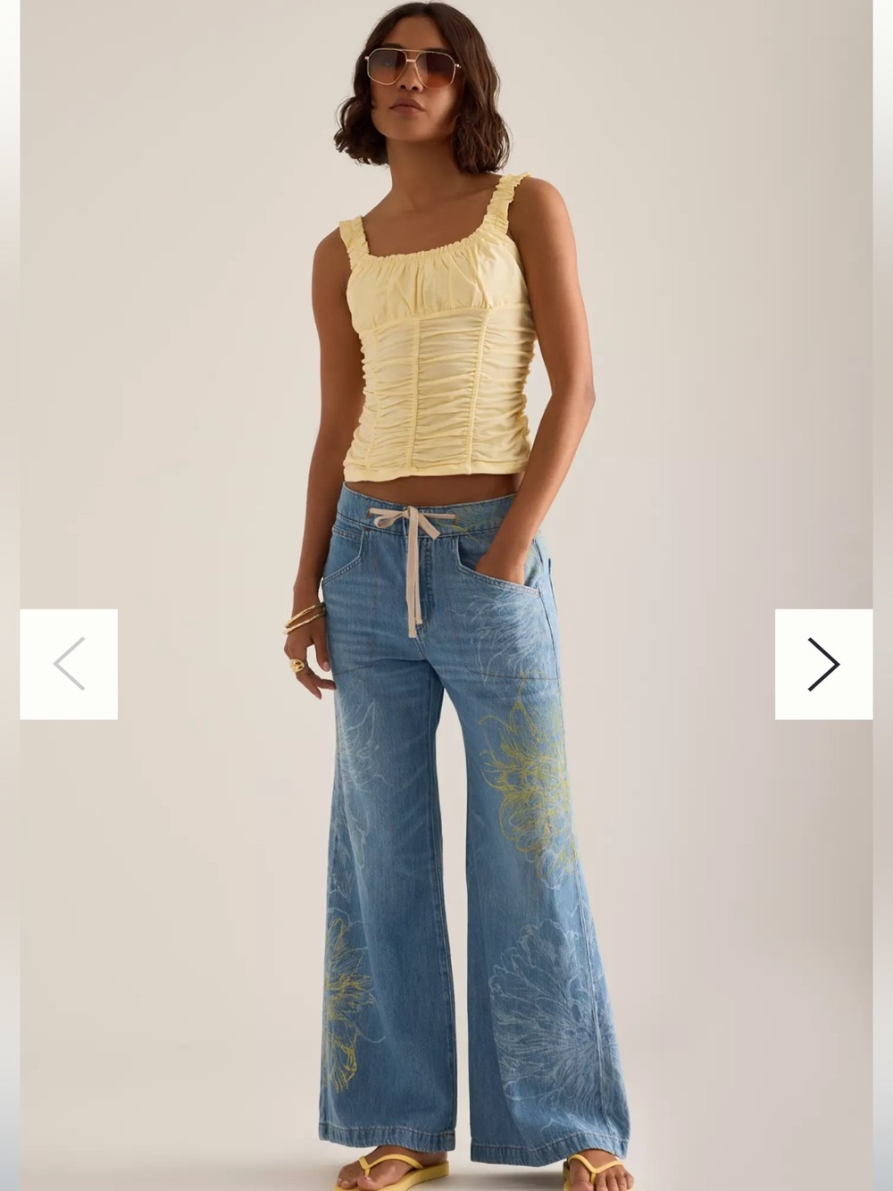 Anthropologie Ellis Pilcro high- rise wide-leg drawstring flower jeans 25 P NWOT